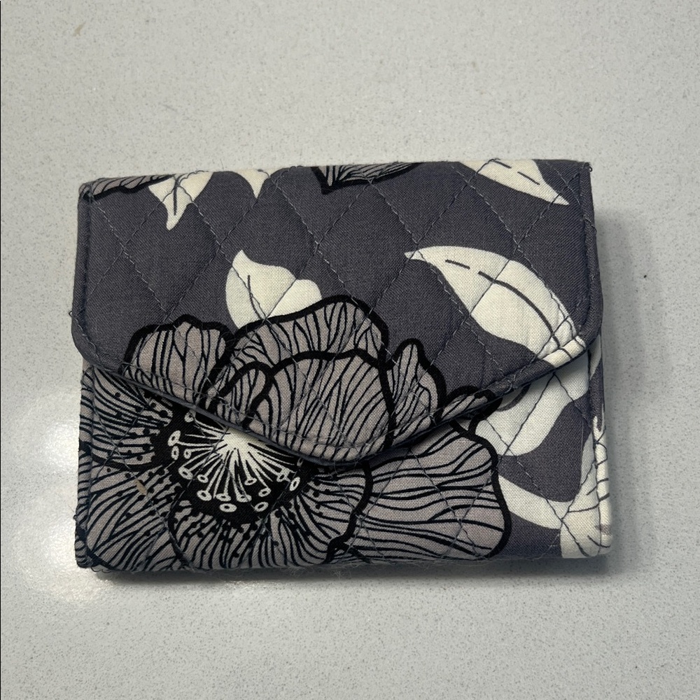 Vera Bradley Gray and White Floral Quilted Wallet with RFID protect card slots